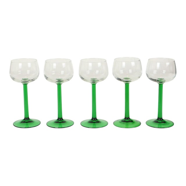 Green Vintage Alsace Wine Glasses with Green Stems from Luminarc, 1970s, Set of 10 For Sale - Image 8 of 18