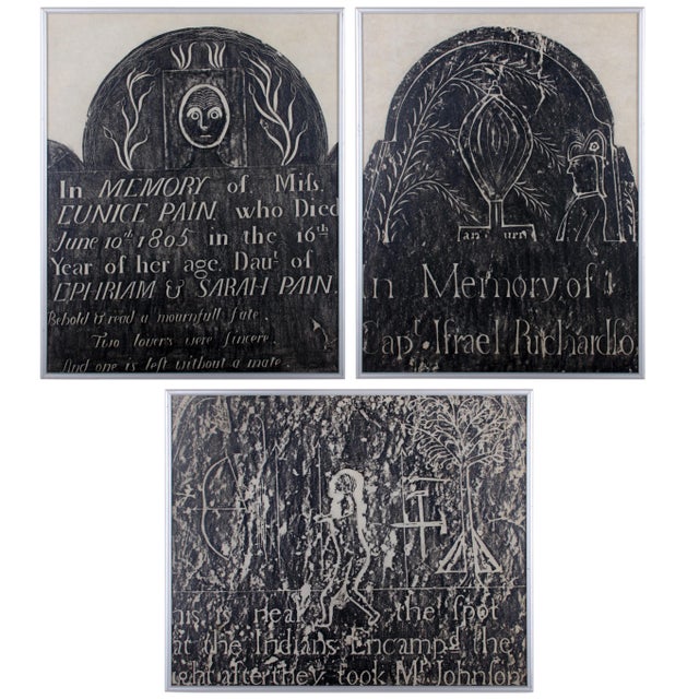 Early New England Gravestone and Marker Rubbings - Set of 3 For Sale