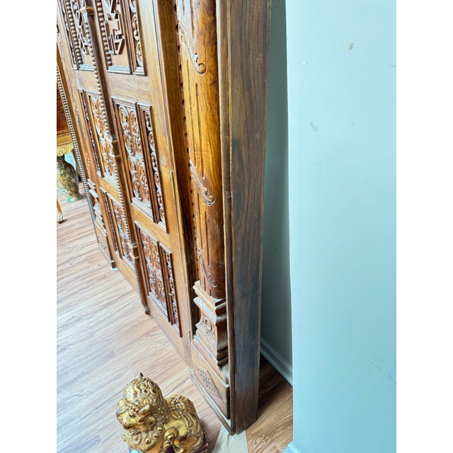 Late 20th Century Large Golden Brown Carved Wooden Doors For Sale - Image 4 of 9