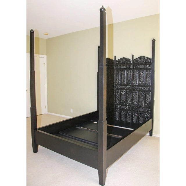 Indo Portuguese Moorish Mughal Raj queen Bed, Anglo Indian hand-carved Bed. Baroque Lisbon style queen four poster bed in...