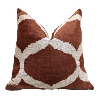 Handmade Brown Silk Velvet Pillow 20x20 – Geometric Modern Designer Cushion For Sale