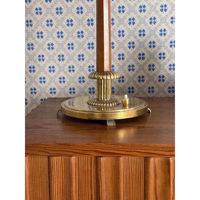 Monumental Table Lamp in Brushed Brass and Mahogany by Harald Notini for Böhlmarks, 1950 For Sale - Image 11 of 13