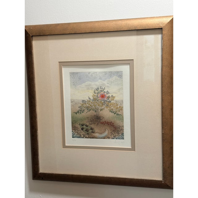 Limited edition serigraph (silkscreen) titled Dragonfly Garden by listed artist Heinz Voss. Hand-signed in pencil lower...