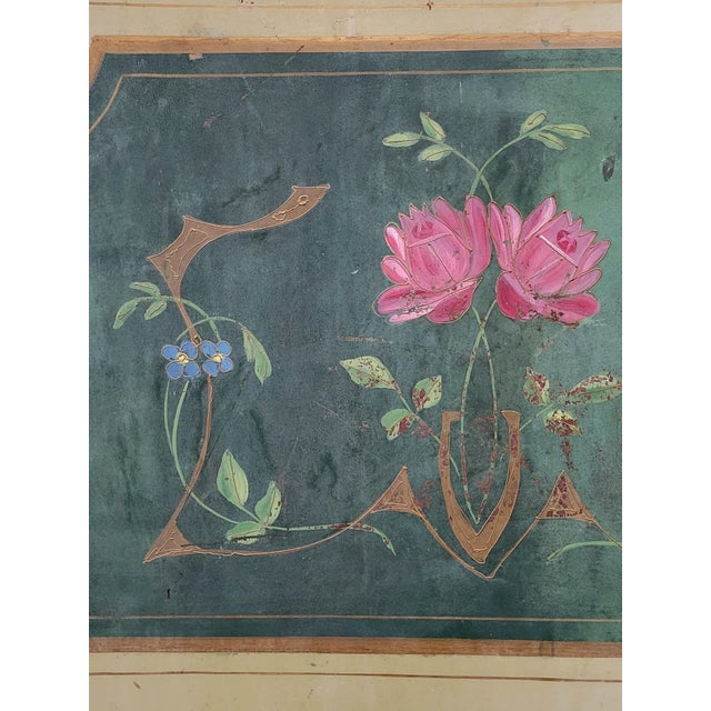 Art Nouveau Antique French Art Nouveau Painted Iron and Brass Twin Headboard For Sale - Image 3 of 12