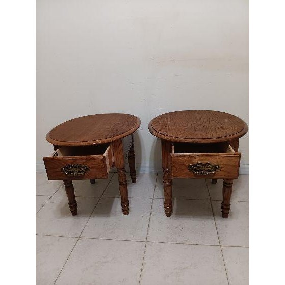 Vintage Wood End table oval By Broyhill one drawer Set of 2 Style: Traditional Color: Brown Dimensions: 27" W x 22" H x 23" D
