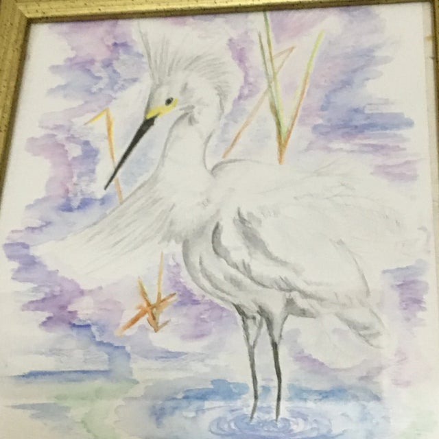 Snowy White Egret Tropical Watercolor Painting For Sale - Image 4 of 8