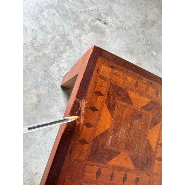 Mid-Century Geometric Marquetry Top Wood Side Table Table For Sale - Image 10 of 12