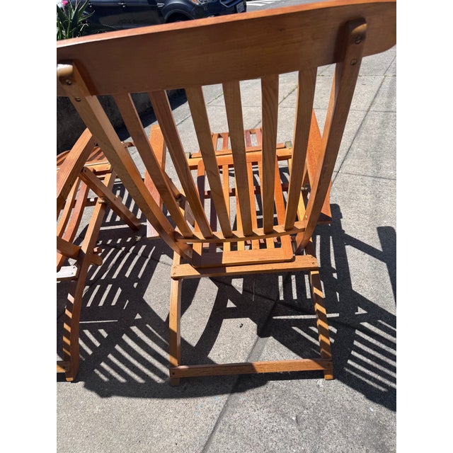 Late 20th Century Pair of Folding Teak Deck Chairs With Queen Elizabeth, 1st Class Only Label For Sale - Image 12 of 16