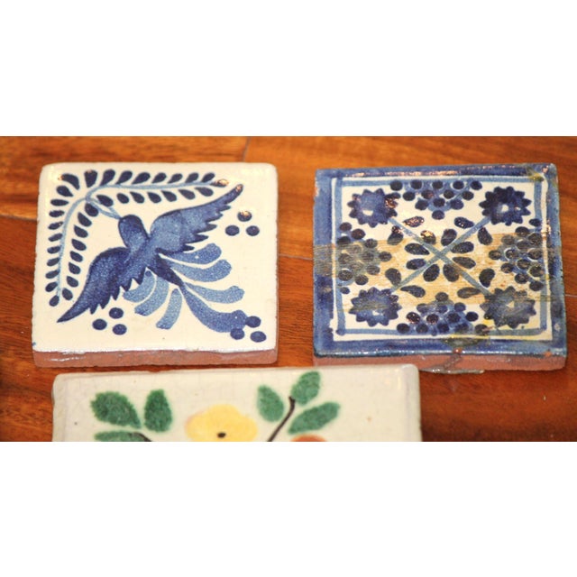 Spanish Set of 9 Vintage Hand-Painted Talavera Tiles For Sale - Image 3 of 10