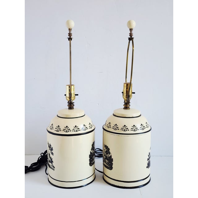 Vintage Tole Painted French Style Tea Caddy Table Lamps-a Pair For Sale - Image 4 of 15