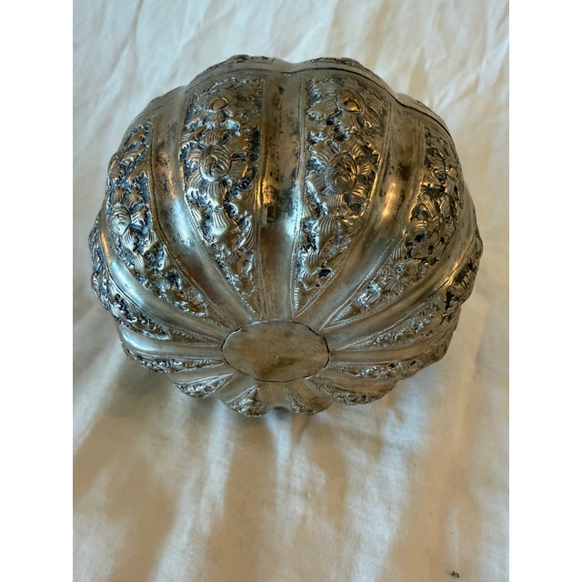 Mid 20th Century Large Antique Cambodian Silver-Plated Pumpkin Box, Mid-20th Century For Sale - Image 5 of 8