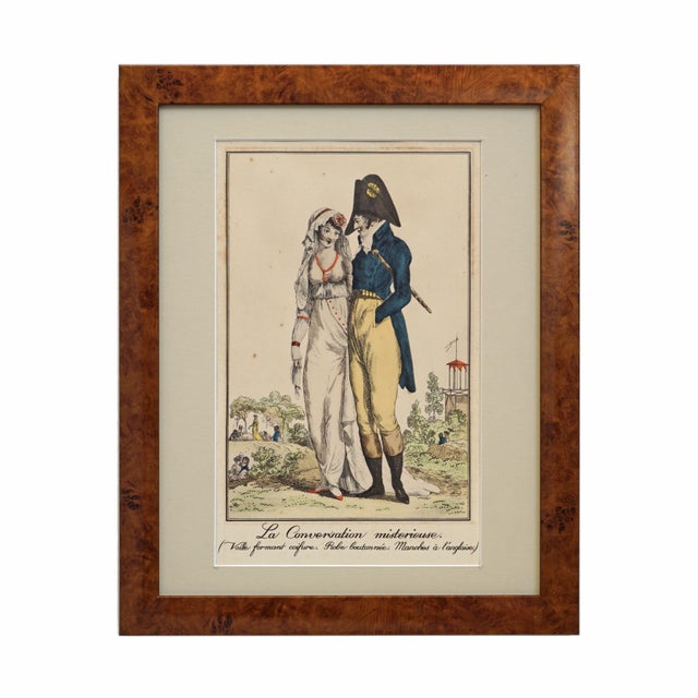 Late 19th Century Pair Antique French Fashion Lithographs After Debucourt Directoire Style Framed Incroyable For Sale - Image 5 of 5