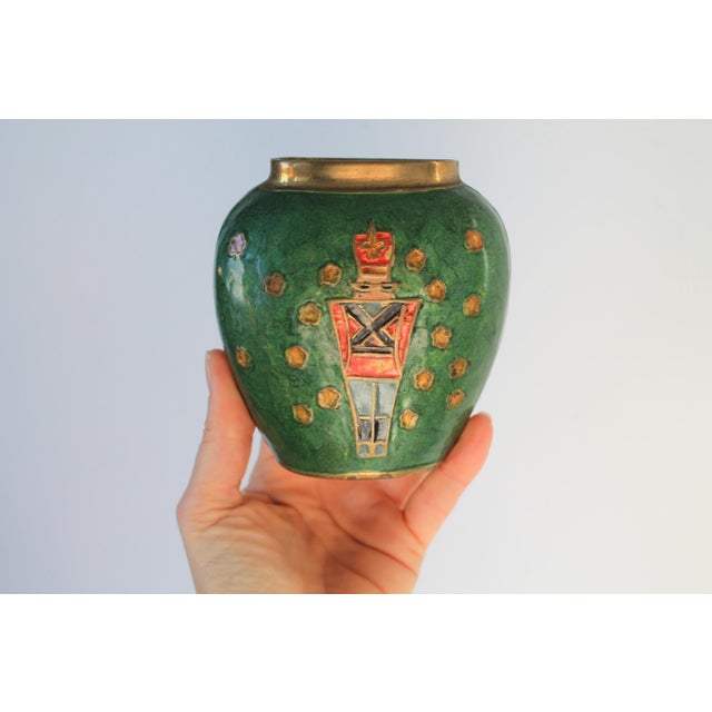 Mid-Century Modern Vintage Solid Brass Cloisonne Nutcracker Soldier Vase For Sale - Image 3 of 8