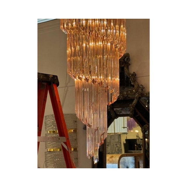 Murano Pink Glass Waterfall Chandelier For Sale - Image 4 of 7