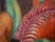 Warm toned abstract figurative black art portrait painting of a woman with two children clutching her hips set against...