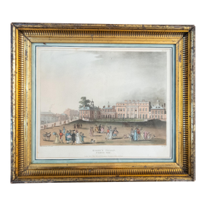 19th Century American Lemon Gold Frame With Hand Colored English Print