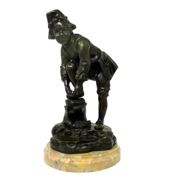 Antique French Bronze Figure Male Ice Skater Sienna Marble Nineteenth Century For Sale