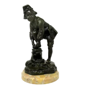 Antique French Bronze Figure Male Ice Skater Sienna Marble Nineteenth Century