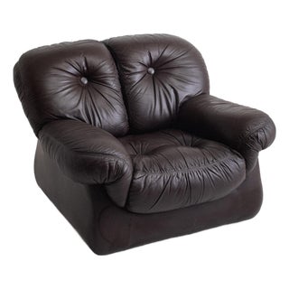 Italian Mid-Century Brown Leather Club Chair For Sale