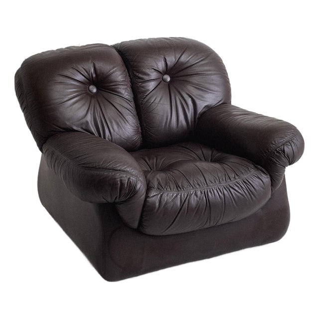 Italian Mid-Century Brown Leather Club Chair For Sale