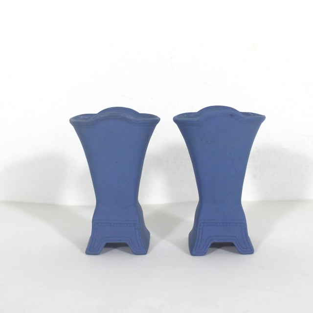 Vintage Blue and White Jasperware Mini Vases, Wedgwood Style Miniature For Sale - Image 4 of 8