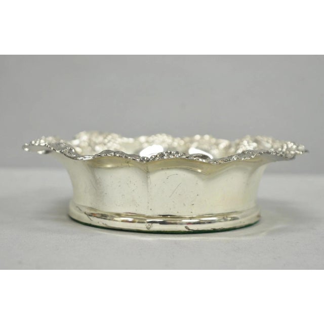 Metal Vintage English Victorian Silver Plated Grapevine Repousse Wine Bottle Coaster For Sale - Image 7 of 11
