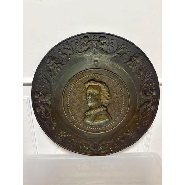 Large Antique Bronze Plate, 1920 For Sale - Image 12 of 16