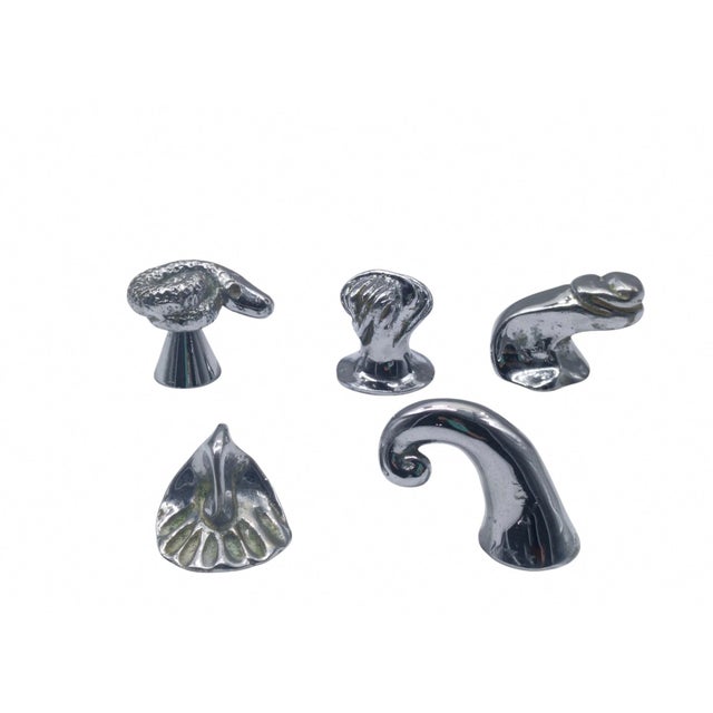 Silver Vintage Silver-Plated Bronze Handles by Annibale Oste, Italy, 1970s, Set of 5 For Sale - Image 8 of 8