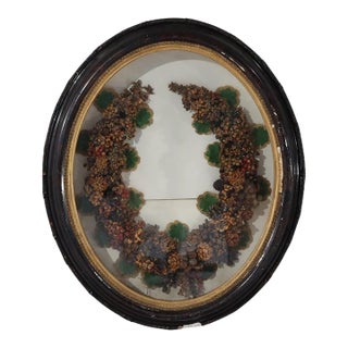 Antique Victorian Shadow Box Wall Hanging With Wax Wreath, Circa 1900 For Sale