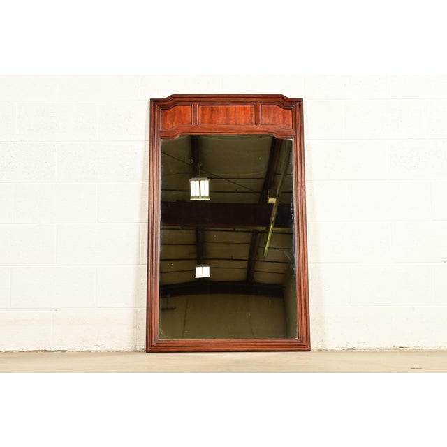 Thomasville Mid-Century Modern Hollywood Regency Campaign Carved Walnut Framed Wall Mirror, 1970s For Sale - Image 14 of 14