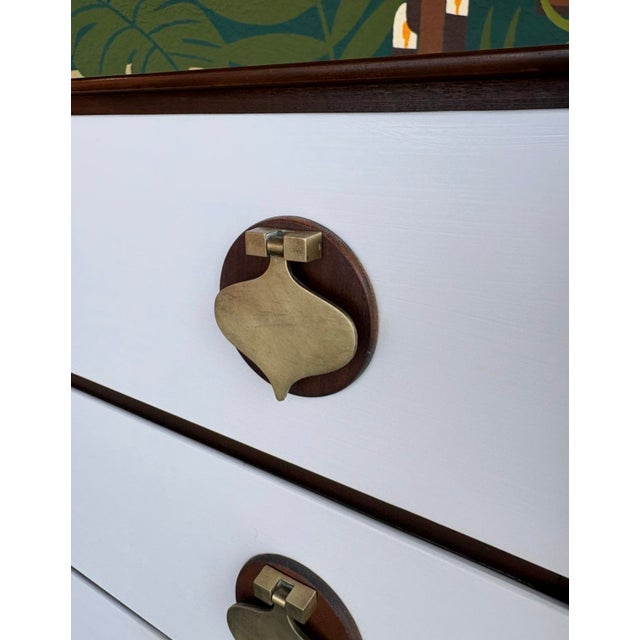 White Mid Century Stanley Tallboy W/ Brass Spade Pulls For Sale - Image 8 of 14
