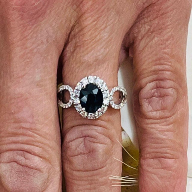 Natural Sapphire Diamond Ring Size 6.25 14k W Gold 2.93 TCW Certified For Sale In New York - Image 6 of 10