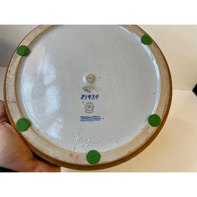 1960s Vintage Stoneware Bowl with Abstract Blue Decor by Jørgen Mogensen for Royal Copenhagen, 1960s For Sale - Image 5 of 12