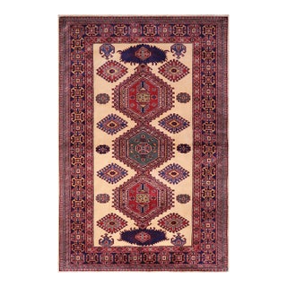 Rustic Shirwan Gold/Blue Wool Rug - 4'6''x6'5'' For Sale
