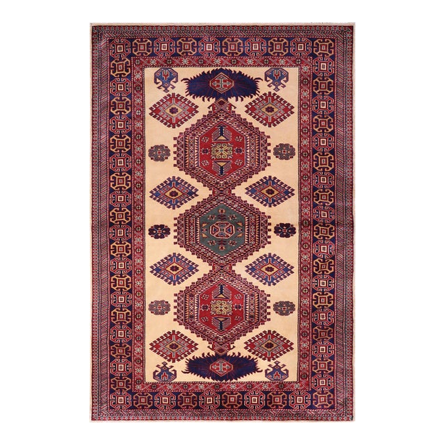 Rustic Shirwan Gold/Blue Wool Rug - 4'6''x6'5'' For Sale
