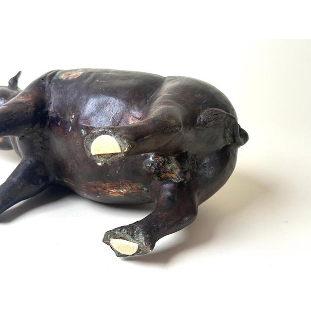 Handcrafted Bronze Rhinoceros Sculpture, 1960s For Sale - Image 11 of 15