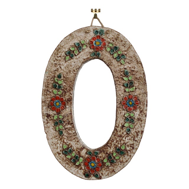 Ceramic Flower-Motif Wall Mirror from La Roue, 1960s For Sale