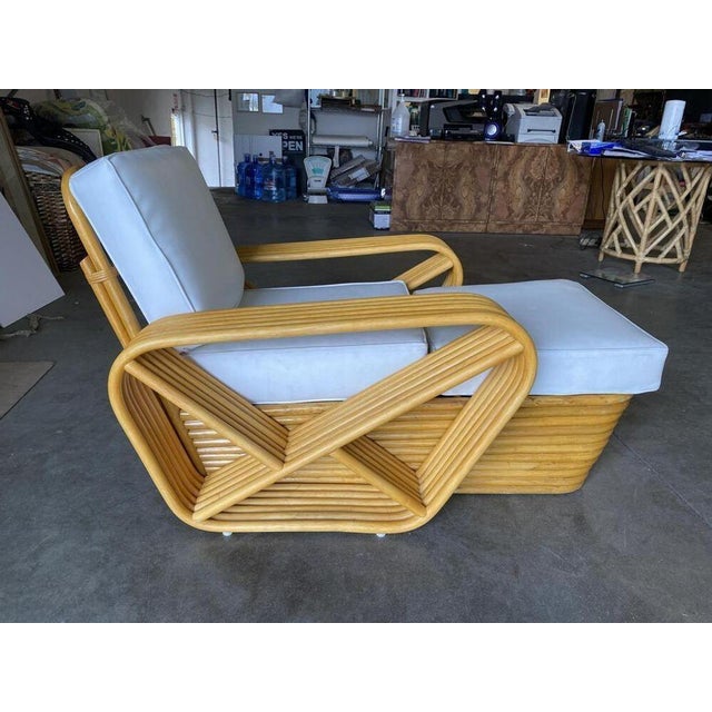 1950s Restored Six-Strand Square Pretzel Rattan Chaise Lounge Chair For Sale - Image 11 of 12