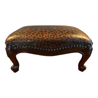 1990s Maitland-Smith Small Leopard Upholstered Footstool For Sale