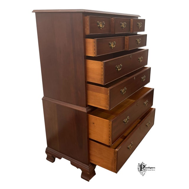 Brown Vintage Craftique Chippendale Style Solid Mahogany Chest on Chest of Drawers For Sale - Image 8 of 11