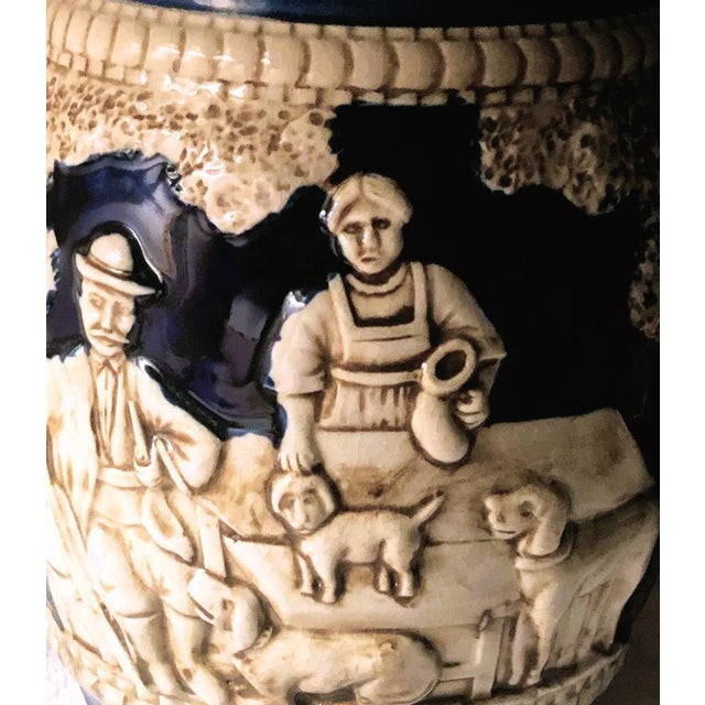 Belgian Village 1933 Countryside Stoneware Cobalt and Cream Glazed Pitcher For Sale - Image 4 of 7