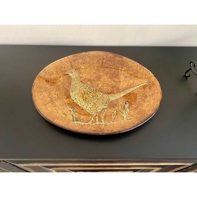 1970s Vintage Bronze Copper Oval Glass Pheasant Platter, Italy For Sale - Image 5 of 10