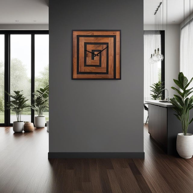Black Helix Wooden Square Clock For Sale - Image 8 of 9