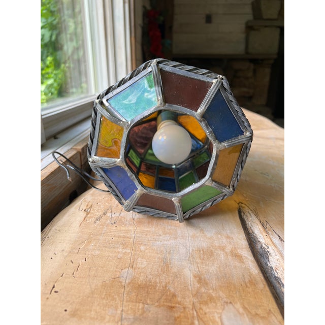 Mid 20th Century Hanging Mid 20th Century Art Deco Stained Glass Chandelier For Sale - Image 5 of 5