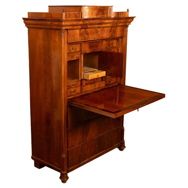 Antique Austrian Flame Mahogany Inlaid Rosewood Biedermeier Secretary Chest 1820 For Sale - Image 12 of 17