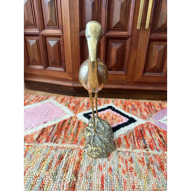 1960s Mid-Century Solid Brass Crane Sculpture, C. 1960s For Sale - Image 5 of 9