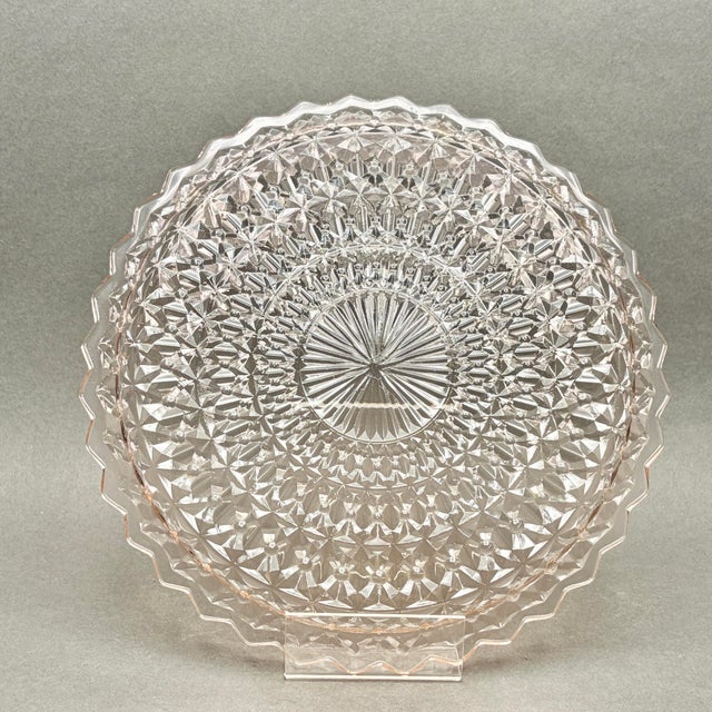 Vintage Pink Jeannette Glass “Windsor Diamond” Platter or Cake Plate For Sale - Image 9 of 9
