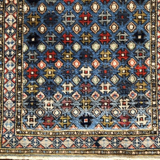 Tribal Rare Small Vintage With Blue Geometric Design | 1'8" X 2'7" For Sale - Image 3 of 5