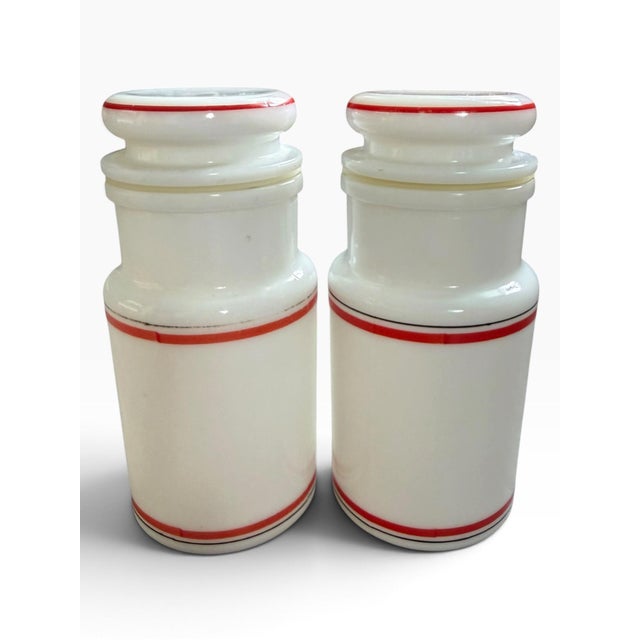 Vintage Red & White Ceramic Apothecary Jars, Aspirin & Vitamins, Pair For Sale - Image 4 of 8