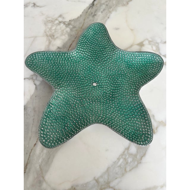 Vintage Turquoise/Green Enameled Aluminum Starfish Serving Platter For Sale - Image 10 of 11